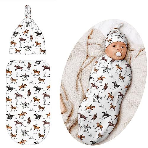 Swaddling Blanket for Baby, Sleeping Sacks, Unisex Baby Stuff with Hat Horse