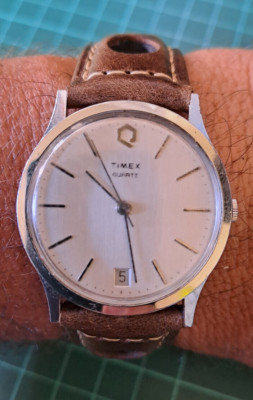 Vintage 70er Timex Uhr M-Cell Handgenähtes Lederarmband *sehr schön*
