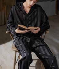 Holiday  SILKPEACE 2nd Item FREE SHIP  Mens Silk Satin Pajamas Set Lounge Pants