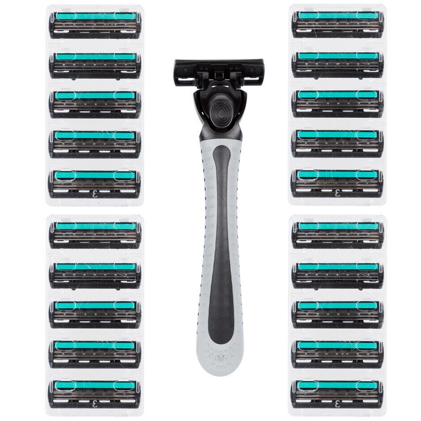 21Pcs Razor Blades Men Smooth Sensitive Shave Head Hygiene 3 Blade  