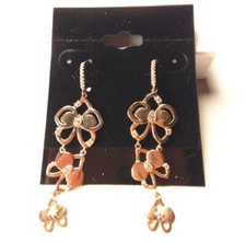 925 Sterling Silver Rose Gold Color Crystal Drop Dangle Earrings - New