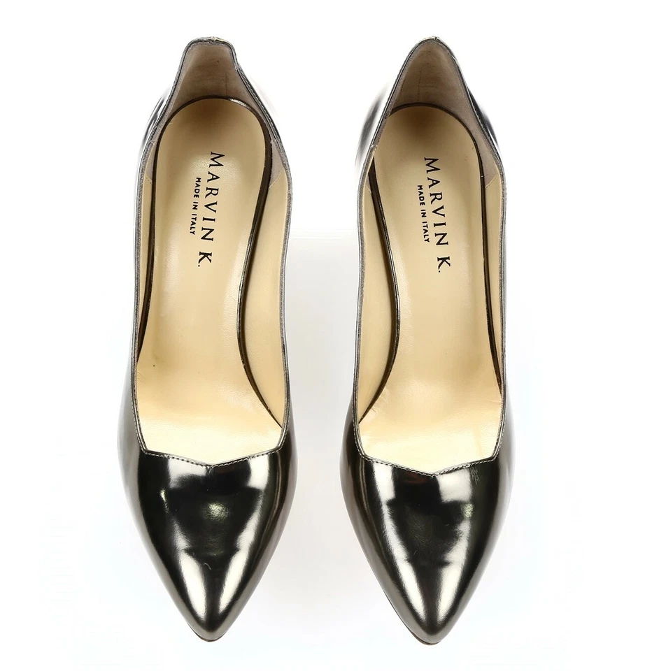 Zapatos de tacón Marvin K para mujer gris platino charol punta puntiaguda talla 8,5 Foto 3 de 4