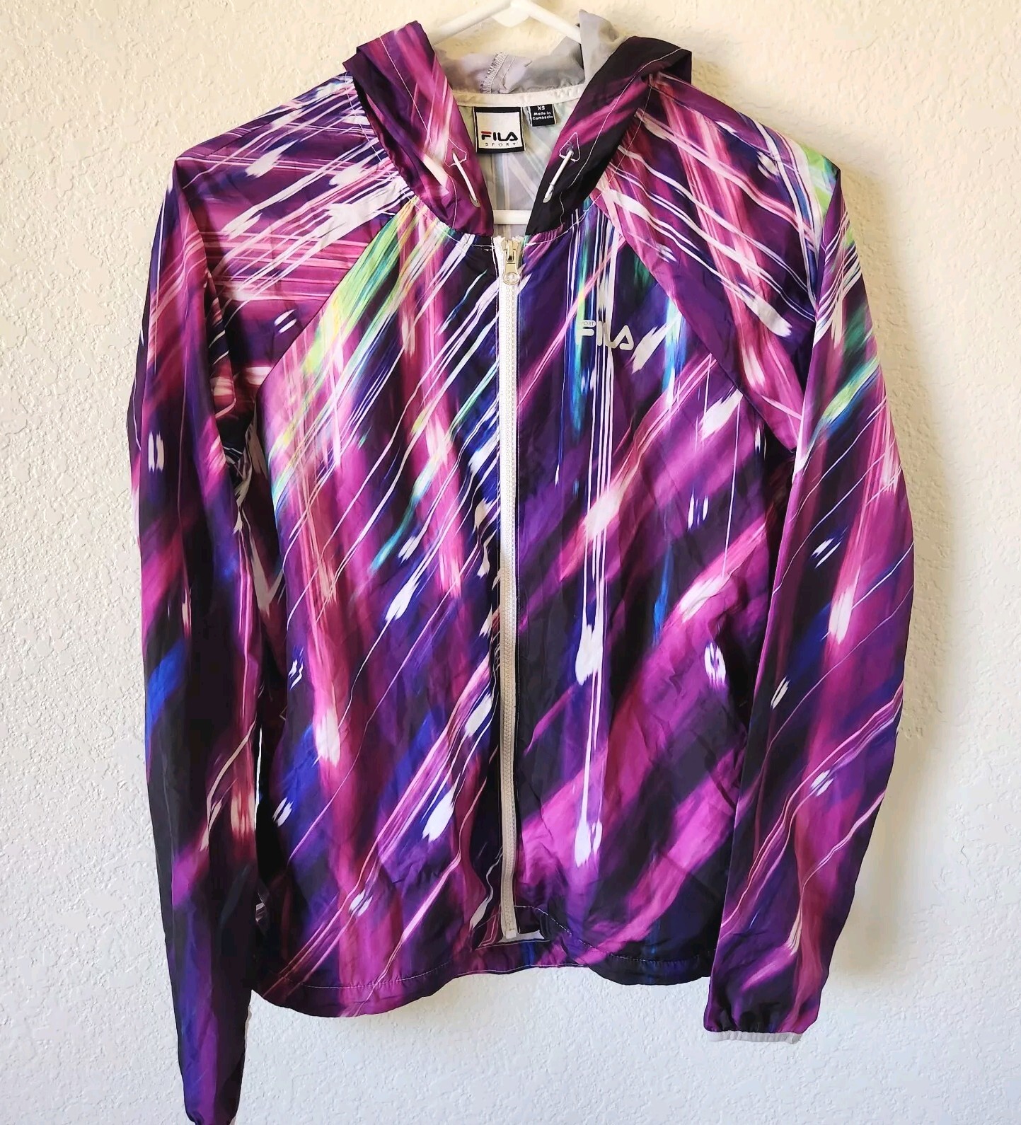 Giacca a vento leggera Fila Sport donna viola full zip con cappuccio taglia XS