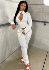 Plus Size Fall Winter White Zipper Plus Size Tracksuit Two Piece Set Size Uk 18