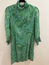 Vintage Paisley Green Long Sleeve Mock Neck Dress Size Xs/s