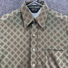 Vintage JCPenney Shirt Mens Medium Green Permanent Press Tapered Geometric 70s
