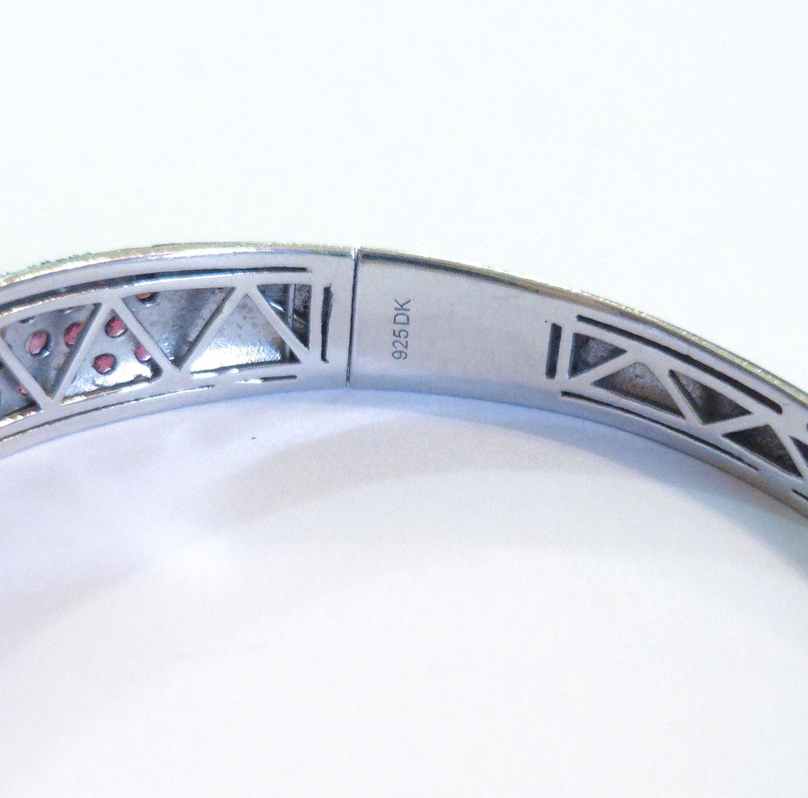 Sterling Silver Pink Ruby Hinged Bangle Bracelet … - image 5