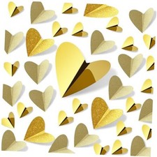 200 Pcs Valentine's Day Wall Decoration 3D Heart Stickers Valentine Gold