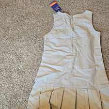 French Toast Girls Beige Pleated Overall School Uniform Dress Size 8 Sleeveless