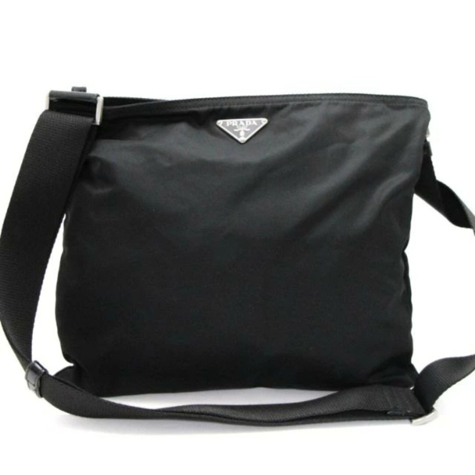 Prada Black Nylon Crossbody Bag with Triangle Logo Flat Shoulder Strap