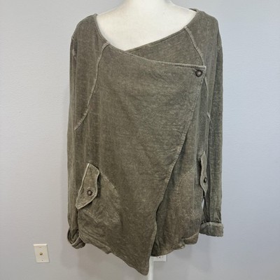 Poetry Jacket Women's 8 Asymmetrical Button Hemp Cotton Pockets Boho Lagenlook