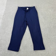Damart Ladies Trousers Blue 14 Crinkle Summer Drawstring 28 x 20 Cropped Capri