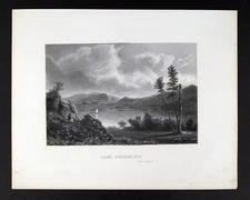 1856 Walker Print View of Lake George New York Sail Boat Antique Engraving