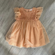 Cat  Jack Girls Fit  Flare Orange Flower Ruffle Short Sleeve Dress 2T