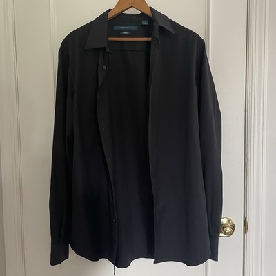 Perry Ellis Men s Black Long-Sleeve Button-Down Dress Shirt, Size Medium