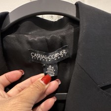 Casual Corner Black Short Blazer Lined Button-Front Collared Long Sleeve 4