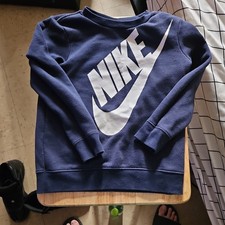 Nike Boys Pullover Sweatshirt Navy Blue Fleece Graphic Print Logo 6-7 Years