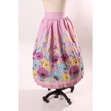 1950s Purple Yellow and Turquoise Blue Floral Flower Border Novelty Print Skirt