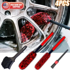 4PCS Car Wheel Brush Rims Tire Seat Engine Wash Cleaning Kit Auto Detailing Tool