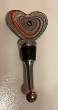 ART GLASS MULTI COLOR SWIRL GLASS HEART SHAPE WINE BOTTLE STOPPER