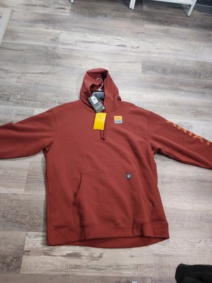 Ariat Rebar Graphic Hoodie Mens MED Russet Brown Fleece Sweater Workwear NWT MED