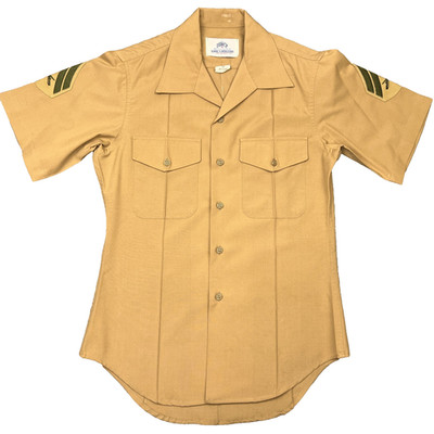 DSCP Valor Marine Corps Mans Uniform Shirt Size 15 Khaki Short Sleeve Buttoned