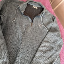 Mens 'Weird Fish' Macaroni Knit Jumper. 1/4 Zip. Heavy Cotton Blend. 2XL (50")