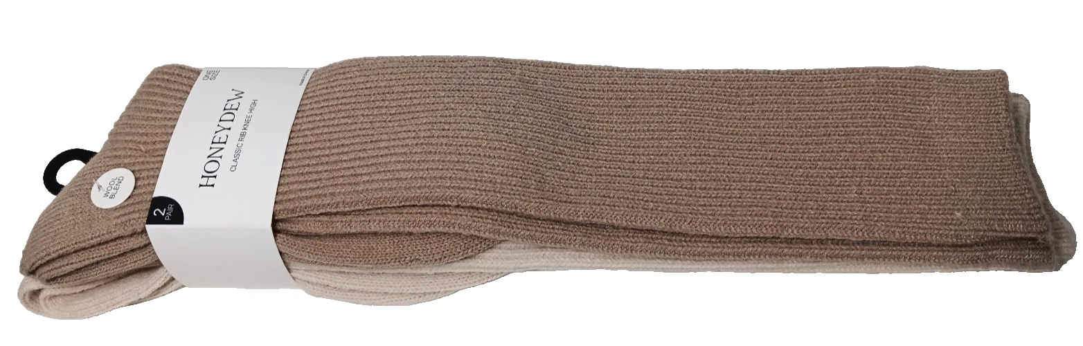 HONEYDEW Camel Oats Wool Blend Classic Rib Knee High 2 Pairs Socks O/S NEW