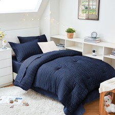 Navy Blue Twin XL Comforter Set Seersucker 5 Pieces, All Season Luxury Bed in...