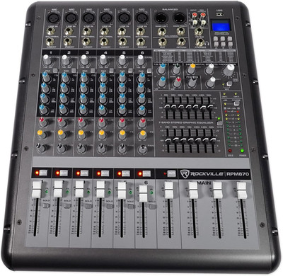 RPM870 6000W Powered Mixer, 8 Channel, 8 XDR2 Mic Pres, USB, 24-Bit Effects, Blu