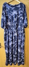 Ladies Julipa Soft Floral Blue Midi Jersey Dress 3/5 Sleeves Size 16 Stretch