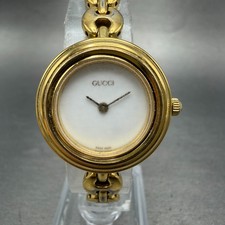 Gucci 11/12.2 Watch Women 26mm White Dial Gold Tone Round New Battery