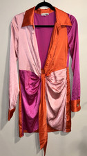 Fashion Nova Pink/Orange Color Block Satin Dress Size L Birthday Party Dress
