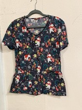 Dickies Women's Christmas Print Scrub Top Multi-Color Cotton Size M Medical