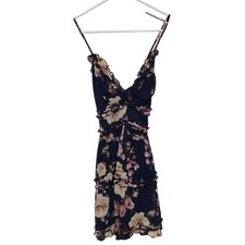 Fashion Nova Navy Floral Boho Open Shoulder Midi Dress Women's Size XS
