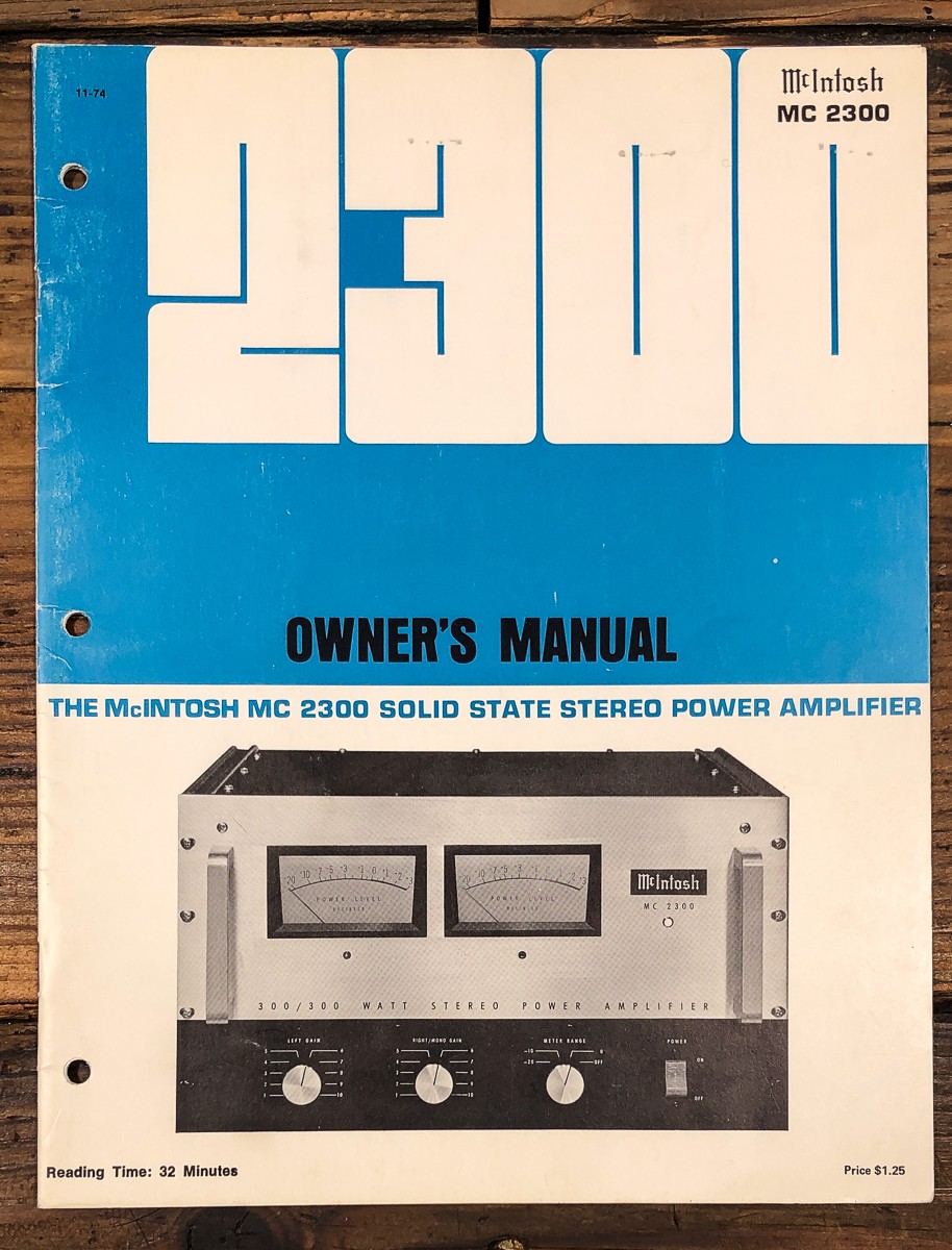 McIntosh MC 2300 MC-2300 Amplifier Service Manual *Original*