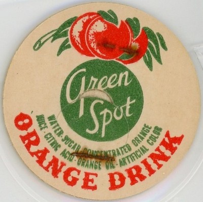 Milk Bottle Cap - Green Spot - ORANGE DRINK - generic cap -  green & orange 