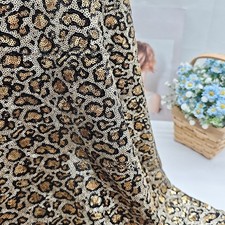 1M Leopard Print Sequined Fabric Bling Shiny Glitter Cloth Material Sewing Craft