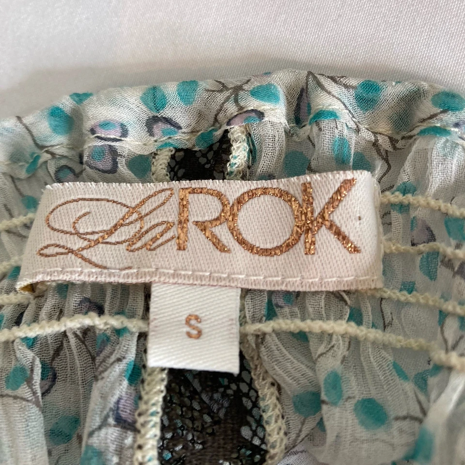 Blusa Campesina La Rok Verde Ditsy Floral Seda Transparente Talla S Fluida Boho Hada Foto 2 de 4