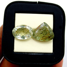 2 Pcs Natural Green Rutile Quartz 16mm-17.6mm Faceted Cut Top Grade Gemstones