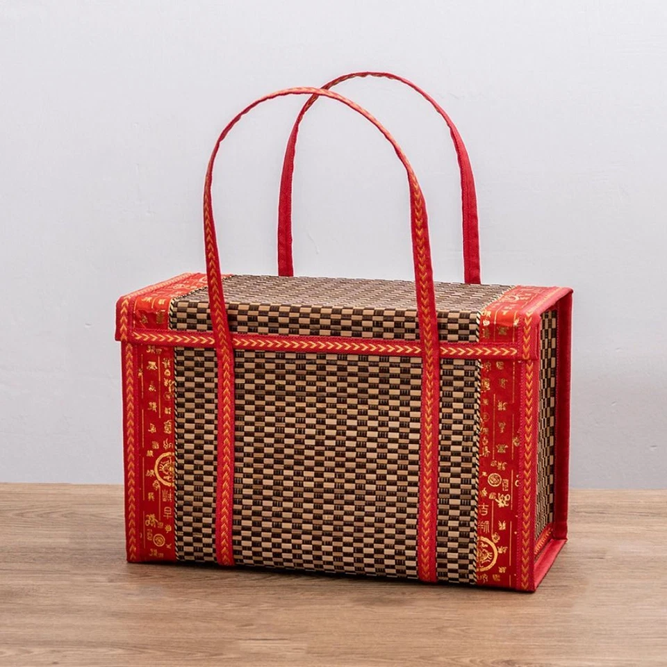 Rectangular Bamboo Picnic Basket Large Capacity Handheld Woven Basket  for Home - Image 3 of 4
