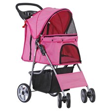 4 Wheels Foldable Pet Stroller for Dogs Cats w/ Storage Basket Cup Holder Pink