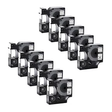 10PK 18482 IND Permanent Polyester Label Tape for Dymo Rhino Black on White 3/8"