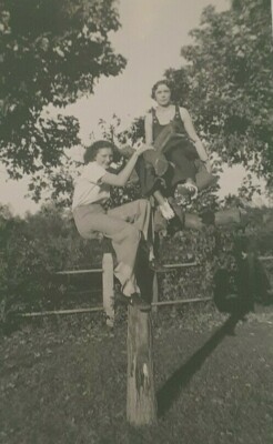 Teen Girls Aping Around Parkour Vintage Photograph