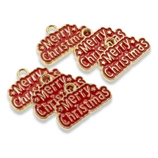 6 Merry Christmas Charms, Enamel Christmas Greeting Pendants for DIY Jewelry
