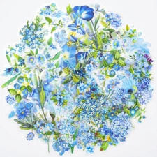 Vintage Aesthetic Floral Journals Stickers - 100PCS PET Transparent Blue Flowers