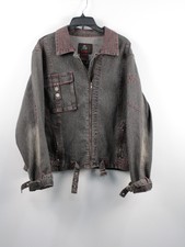 Vintage Crest Jeans Gray & Red Ramie Blend Denim Jacket Womens Size 3x