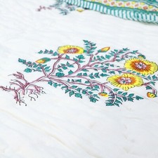 Cotton Indian Block Print Famous Jaipuri Razai Reversible Quilt Blanket White