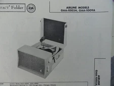 Original Sams Photofact Manual AIRLINE GAA-1003A, GAA-1009A (404)