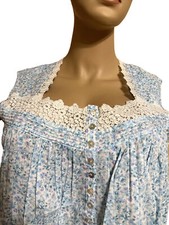 Eileen West nightgown Large cotton lawn Floral Aqua Blue With A Hint Of Purple